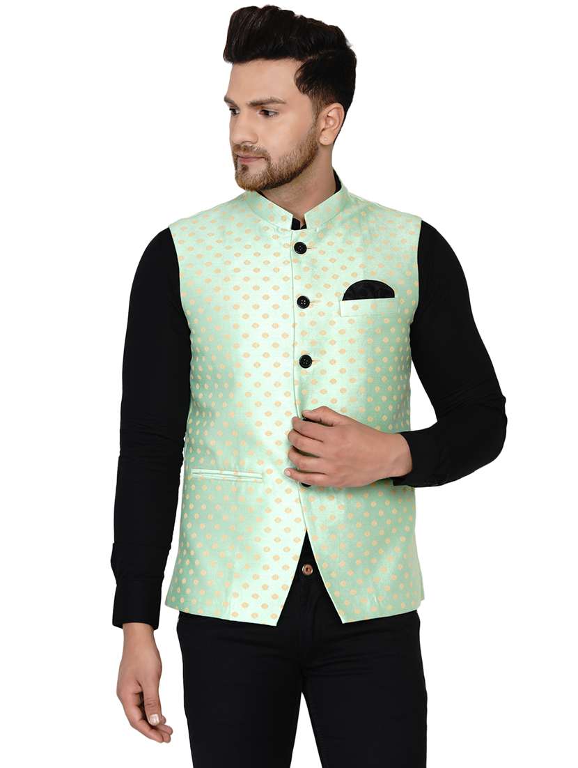 sea-green printed nehru jacket