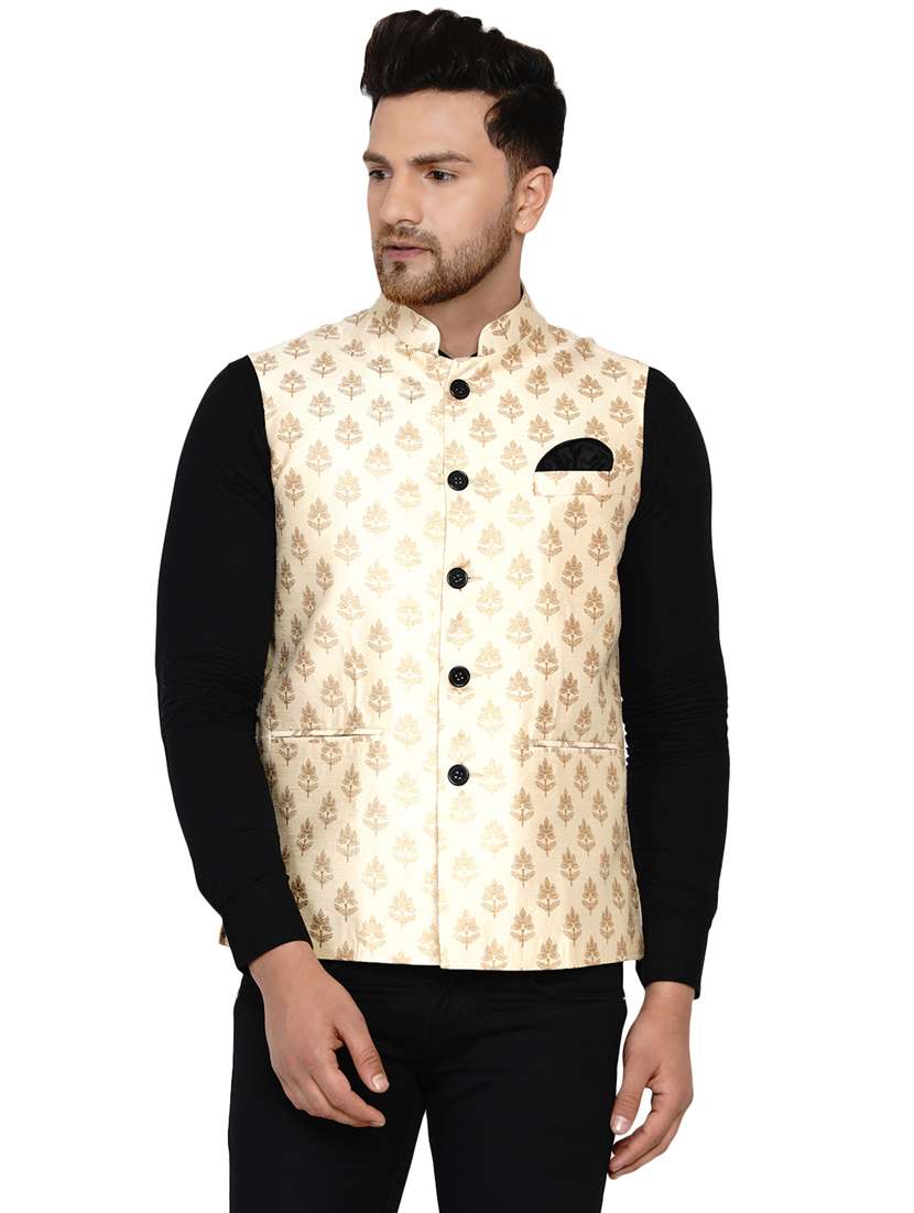 peach printed nehru jacket