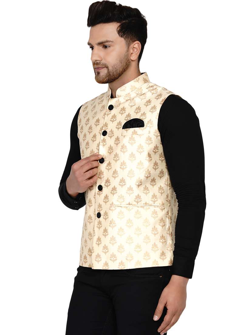 peach printed nehru jacket - 18044671 - Standard Image - 1