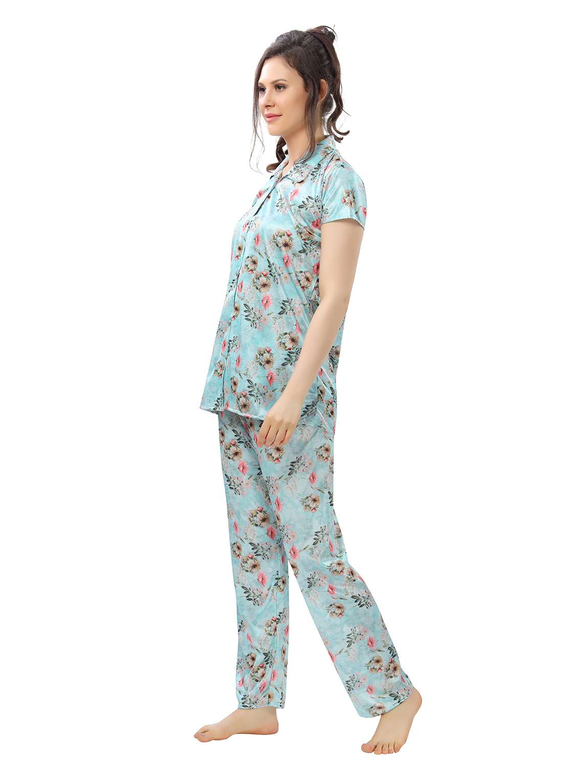 green satin pyjama set nightwear - 18044696 -  Standard Image - 1