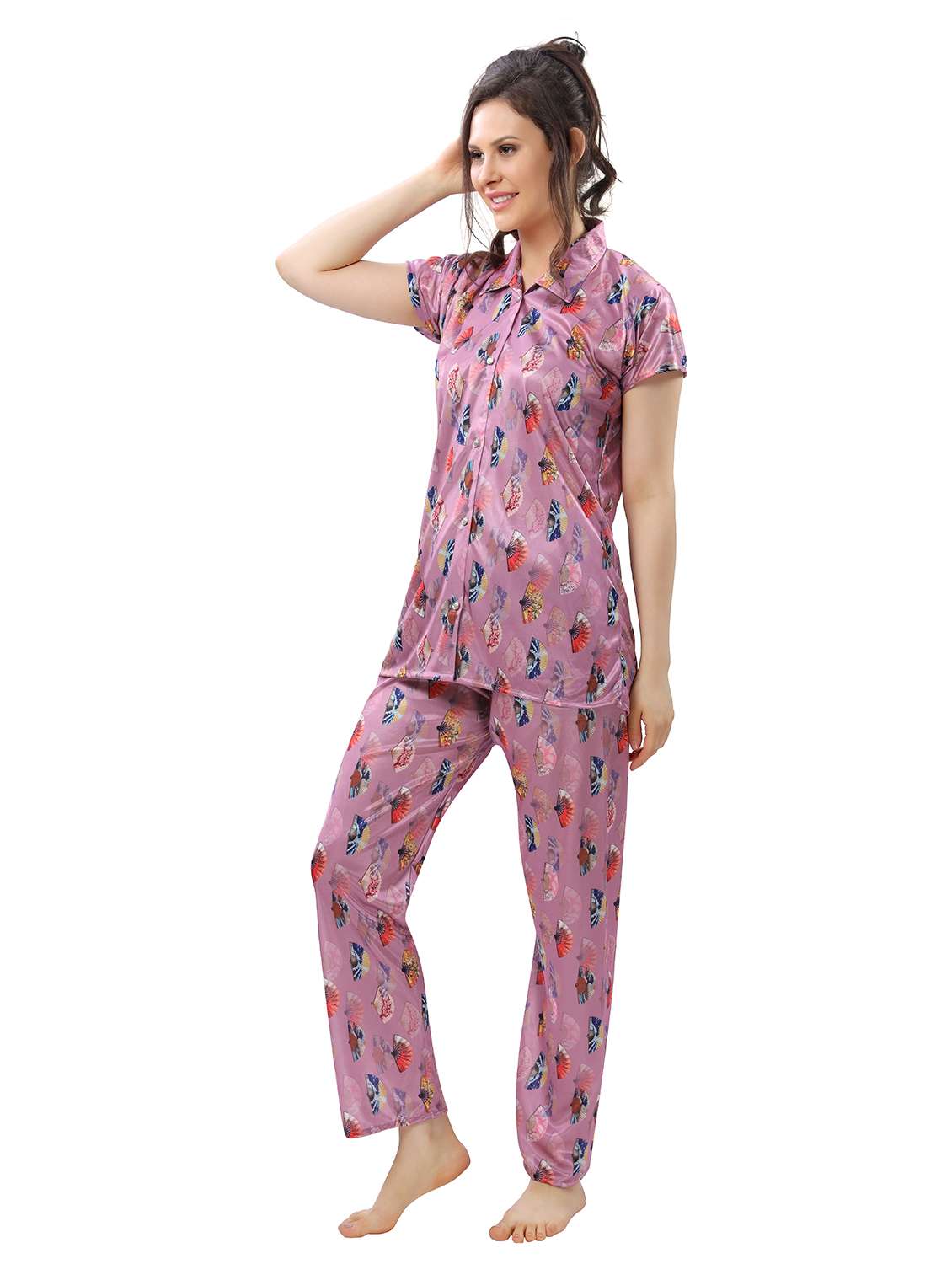 pink satin pyjama set nightwear - 18044697 -  Standard Image - 1