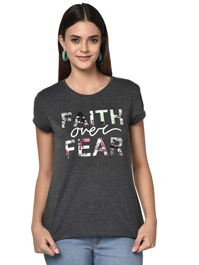 women's chest print round neck t-shirt