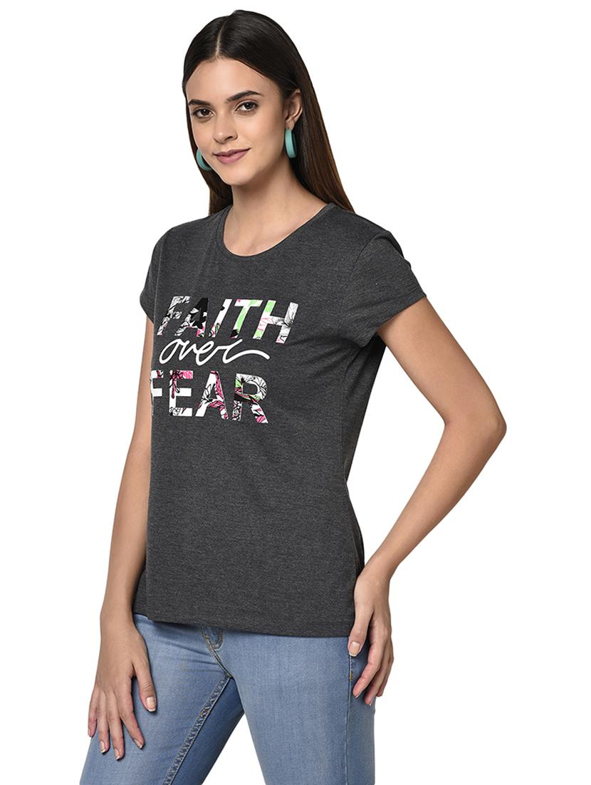 women's chest print round neck t-shirt - 18045263 -  Standard Image - 1