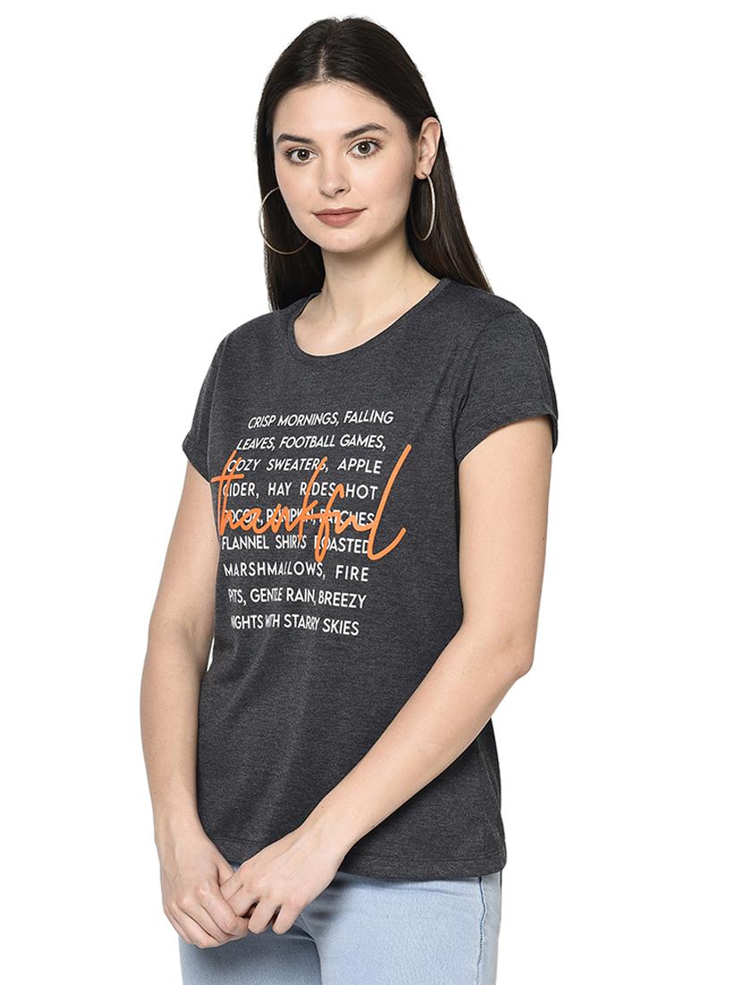 women's chest print round neck t-shirt - 18045292 -  Standard Image - 1