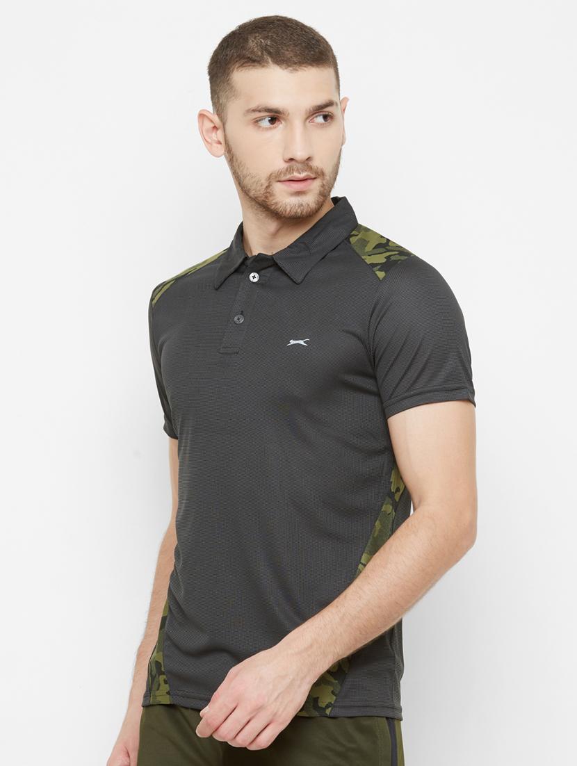 black printed polo t-shirt - 18045363 -  Standard Image - 1