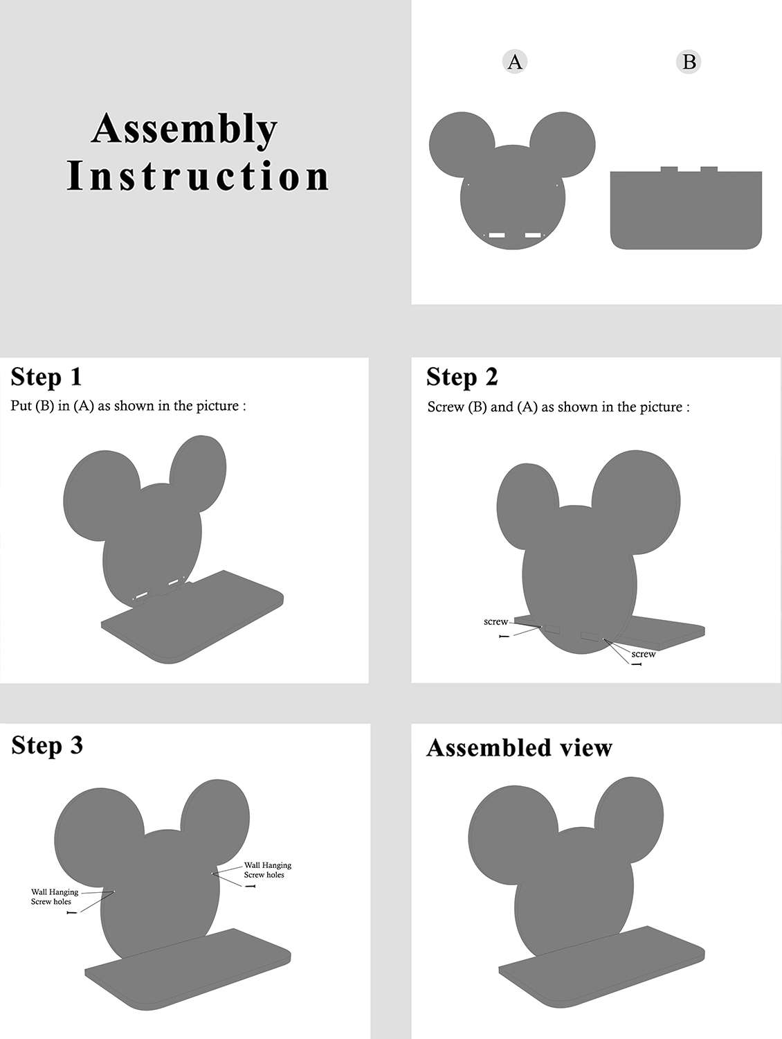 home sparkle mickey mouse shaped wall shelf mdf wall shelf rack wall mounted floating shelves (dark brown) - 18045717 -  Standard Image - 4