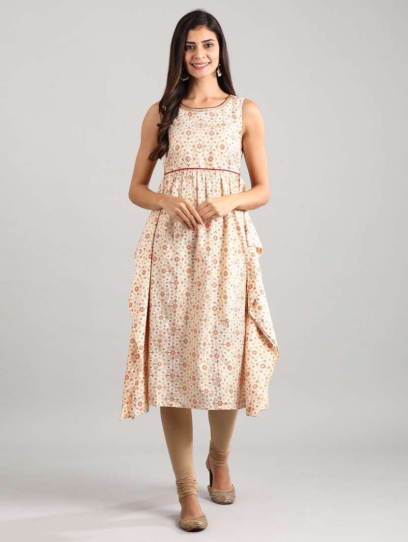 cream modal flared ethnic dress