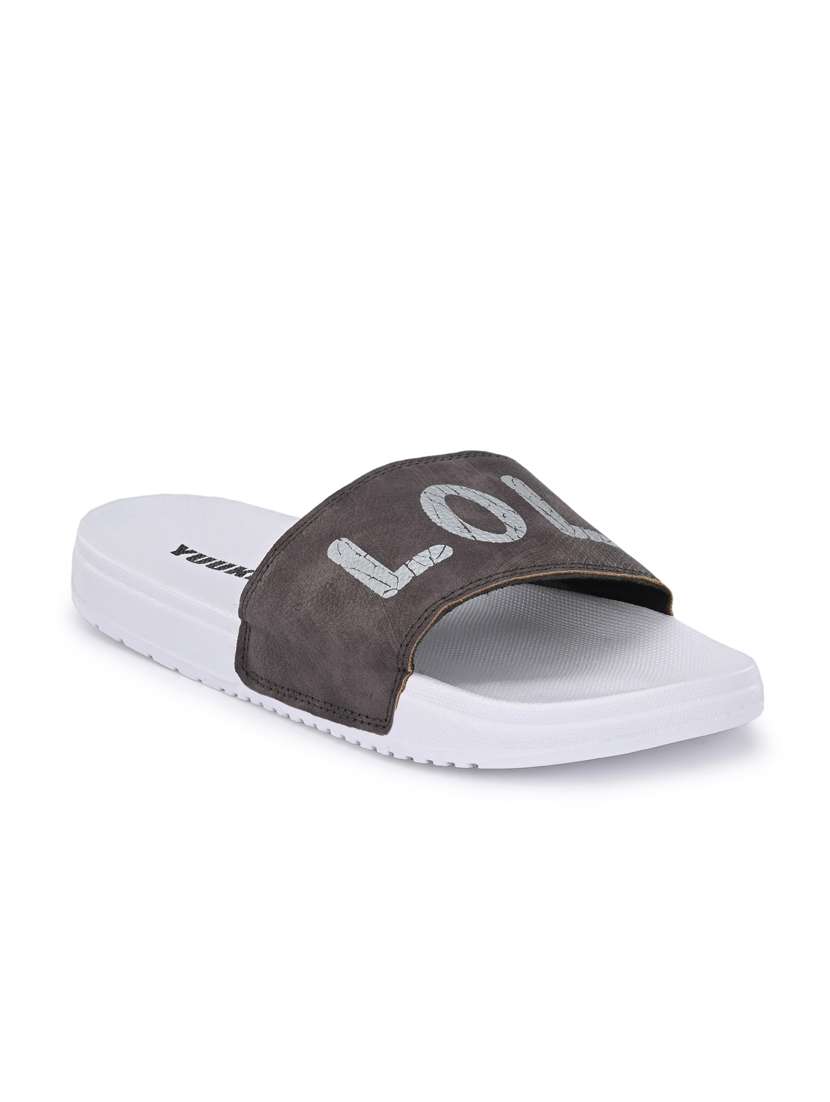 brown synthetic & mesh slip on flip flops