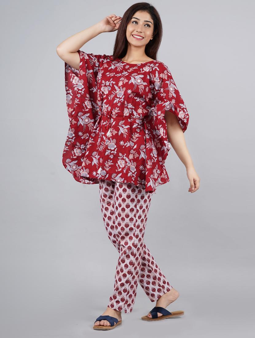 round neck printed nightwear pajama set - 18046294 - Standard Image - 1