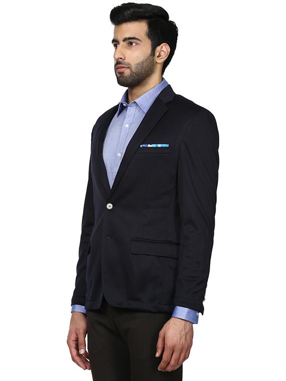 navy blue solid casual blazer - 18046321 - Standard Image - 1