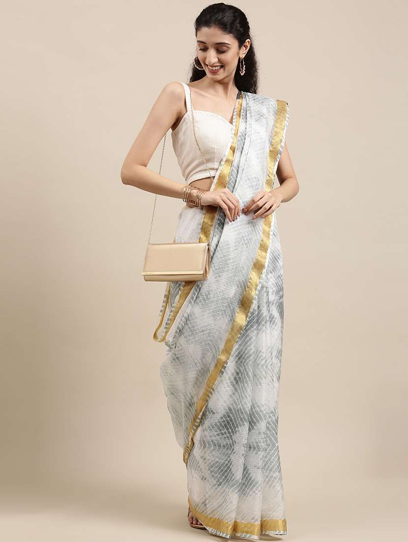 women's tie & dye grey colored saree with blouse