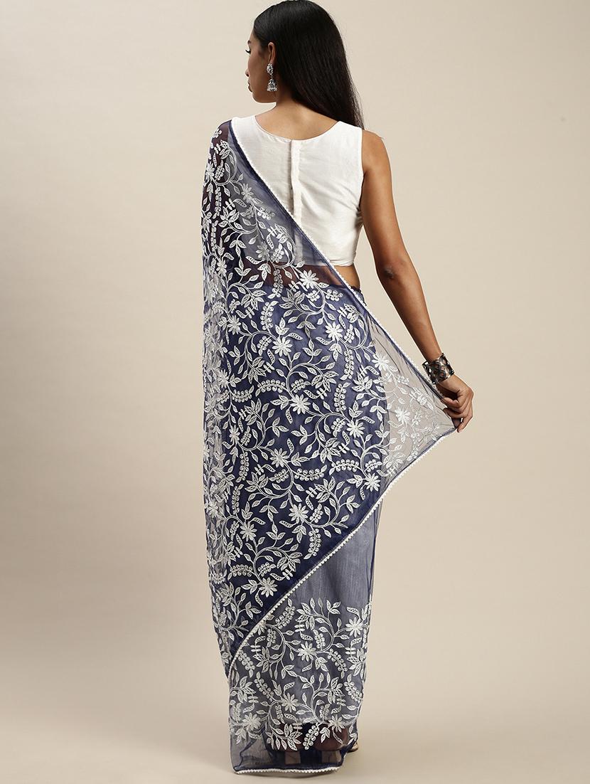 embroidered net saree with blouse - 18046955 - Standard Image - 1