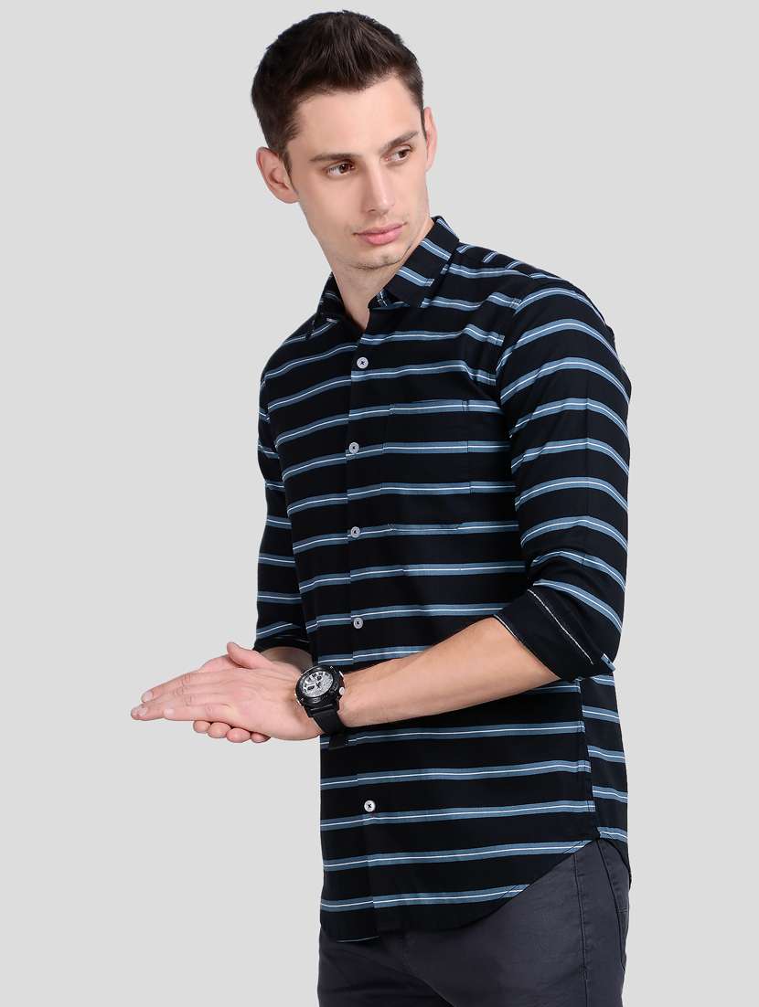 blue striped casual shirt - 18047222 - Standard Image - 1