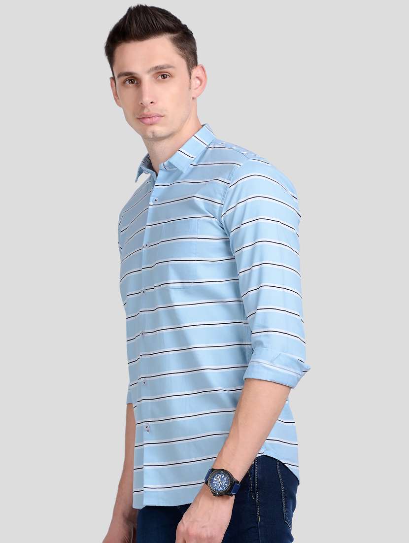 light blue striped casual shirt - 18047227 - Standard Image - 1