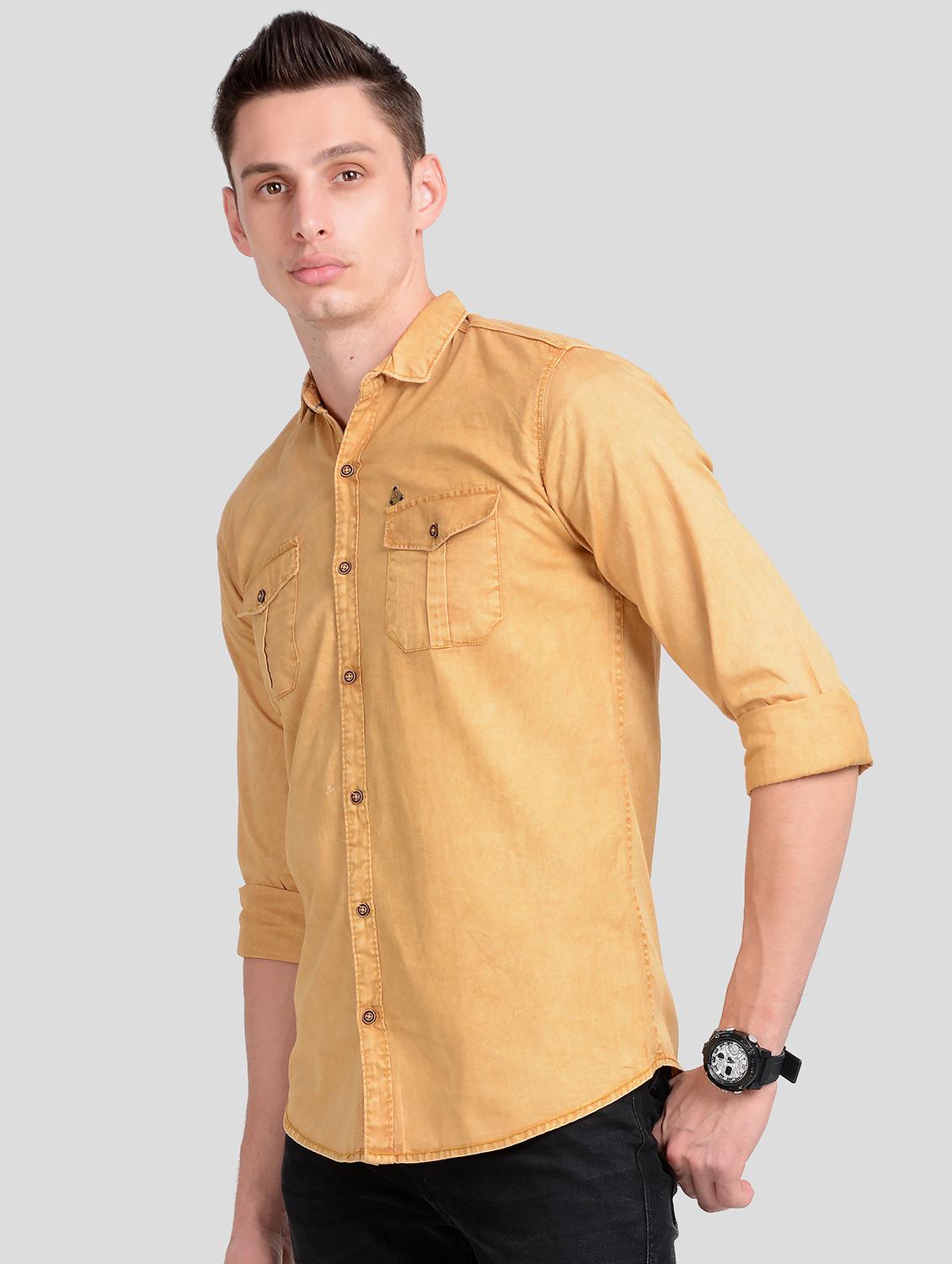 yellow solid denim casual shirt - 18047415 -  Standard Image - 1