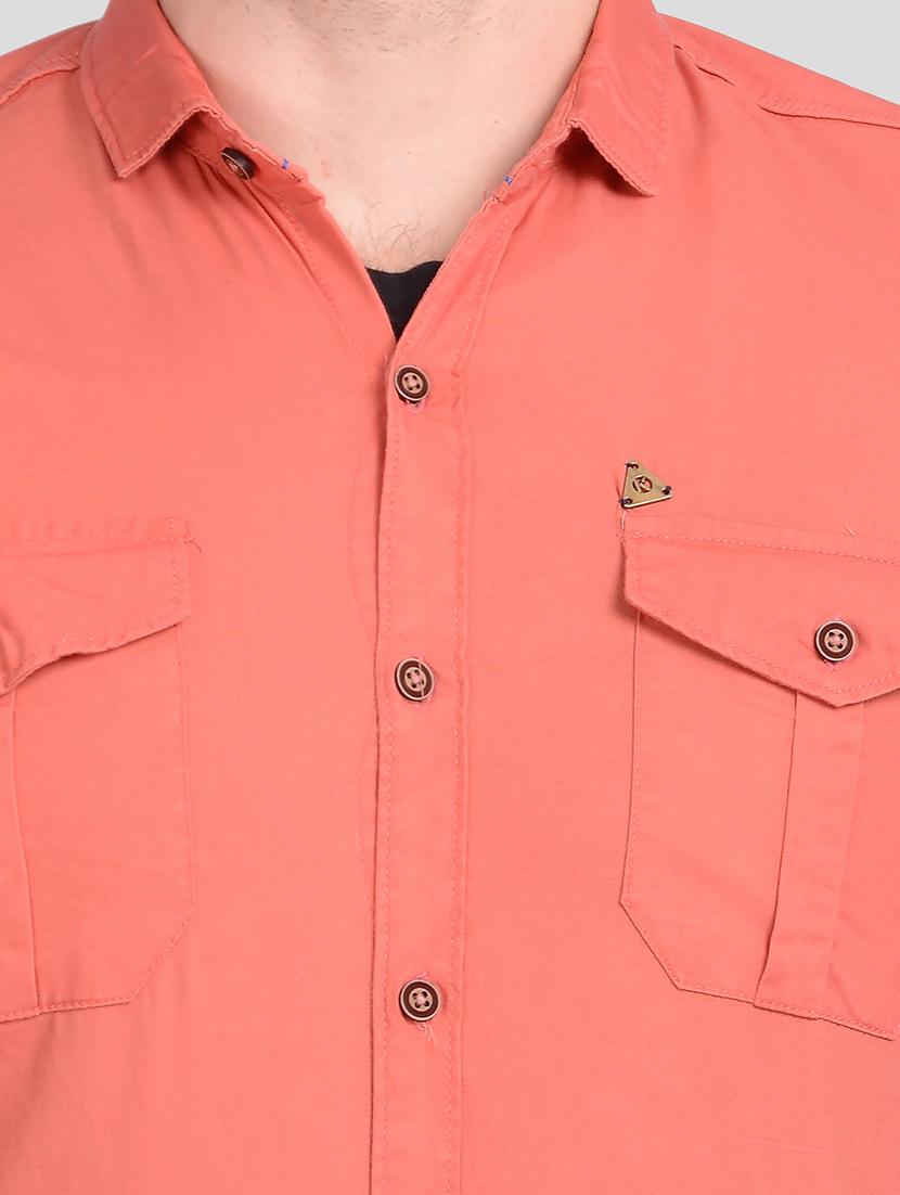pink solid denim casual shirt - 18047416 - Standard Image - 4