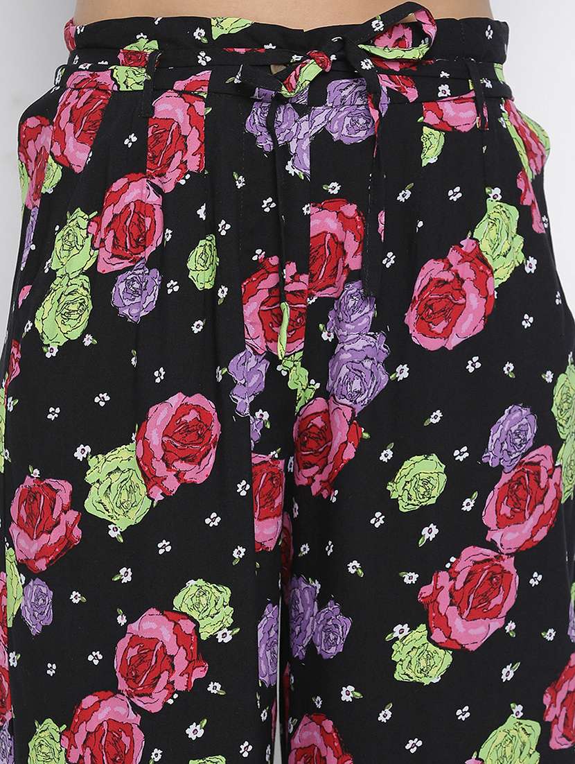 black floral printed flat front trouser - 18048178 - Standard Image - 4