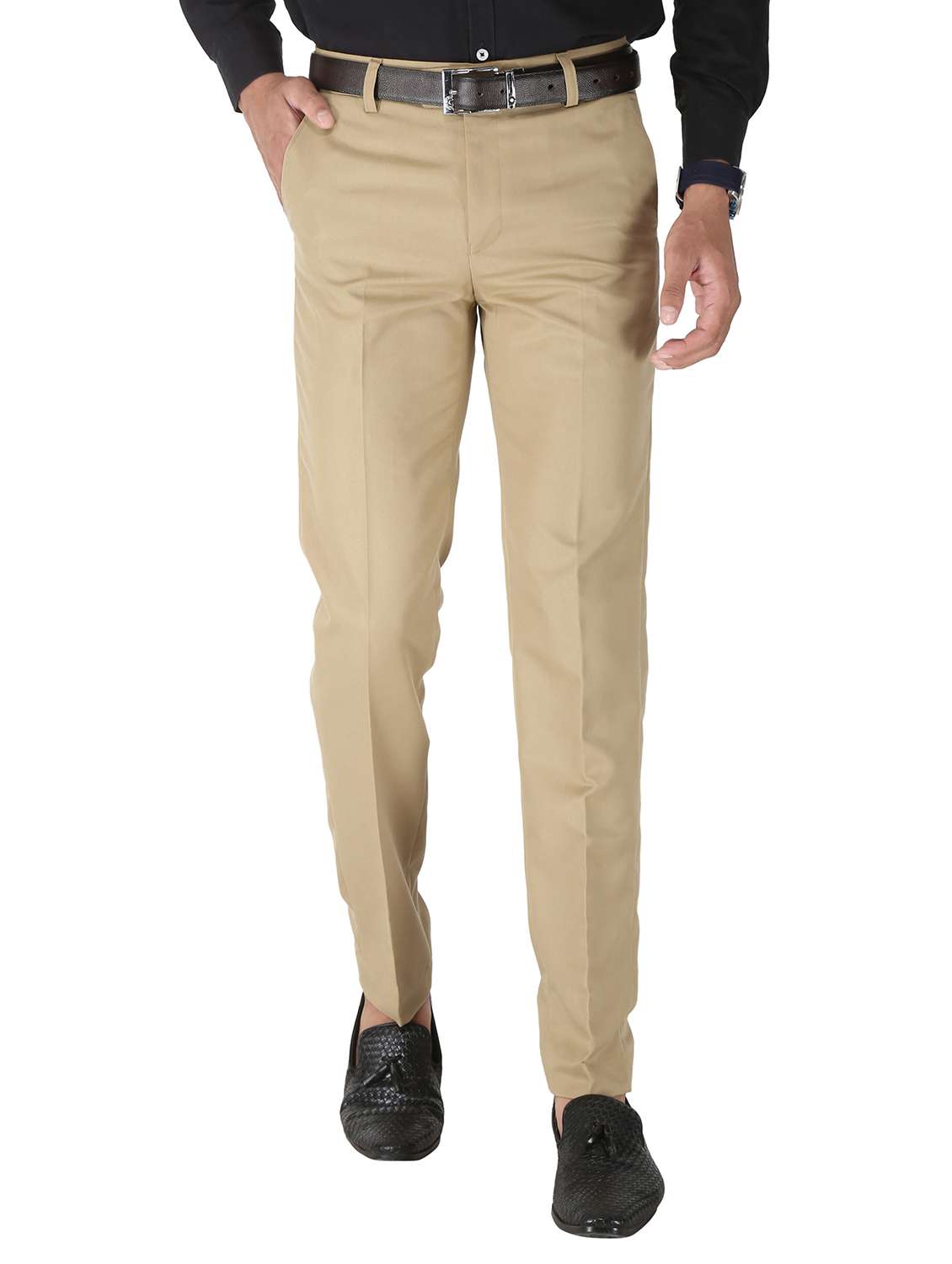 beige solid blend flat front formal trouser