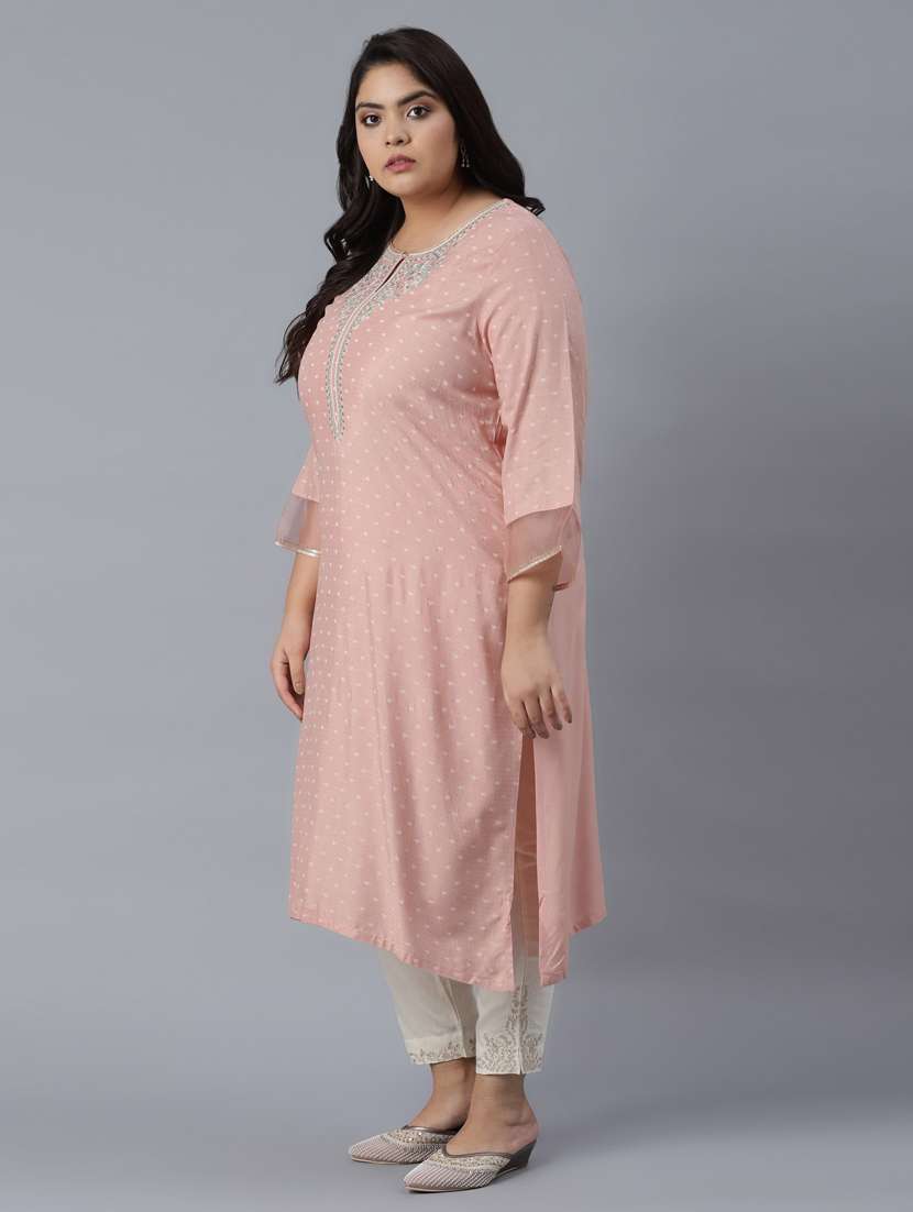 pink viscose straight kurta - 18048939 -  Standard Image - 1