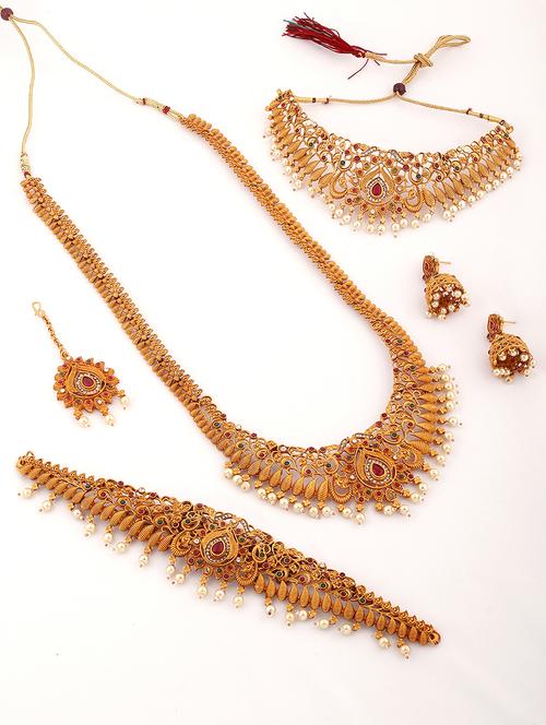 gold plated synthetic stone ethnic set - 18049007 -  Standard Image - 0