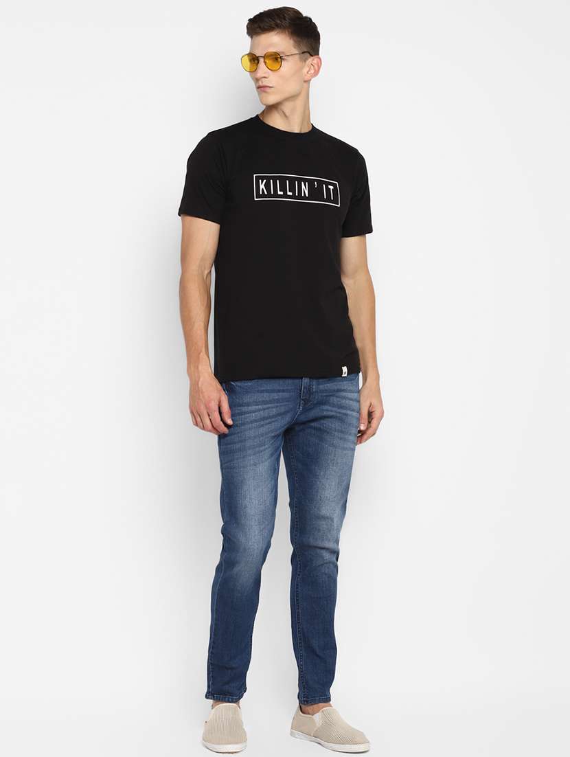 black chest print t-shirt - 18049818 -  Standard Image - 1