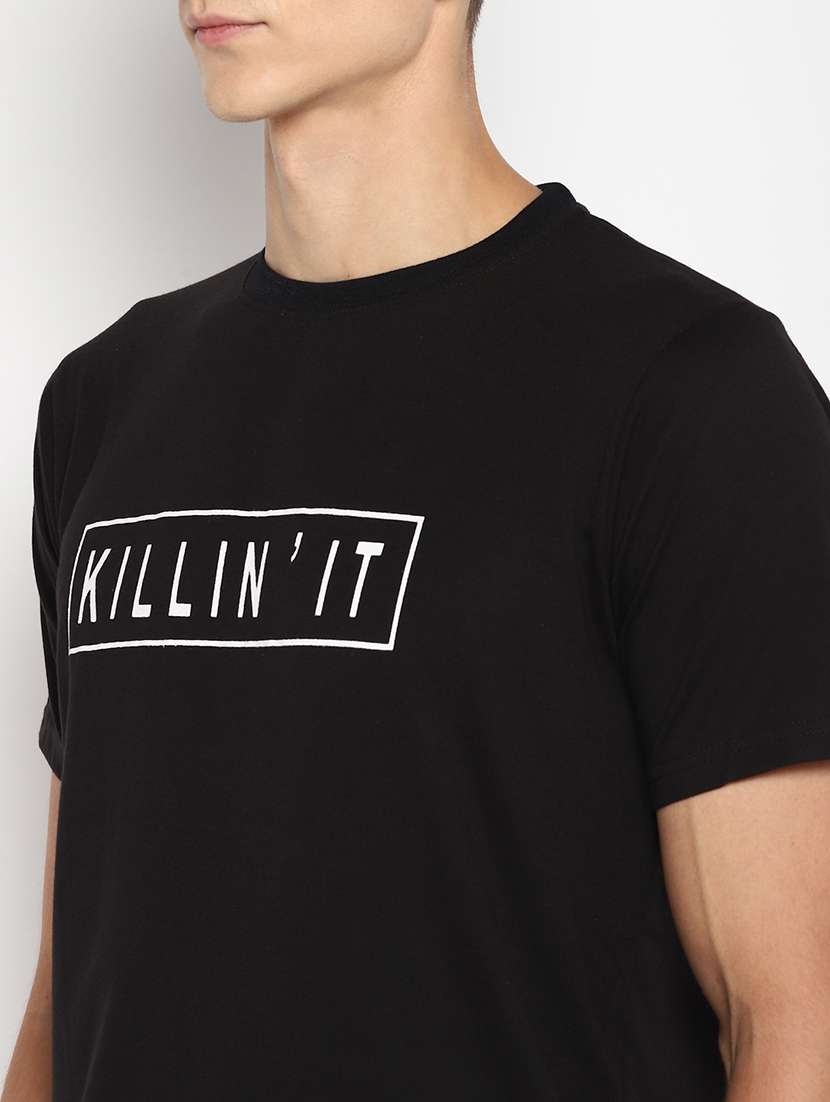 black chest print t-shirt - 18049818 -  Standard Image - 4