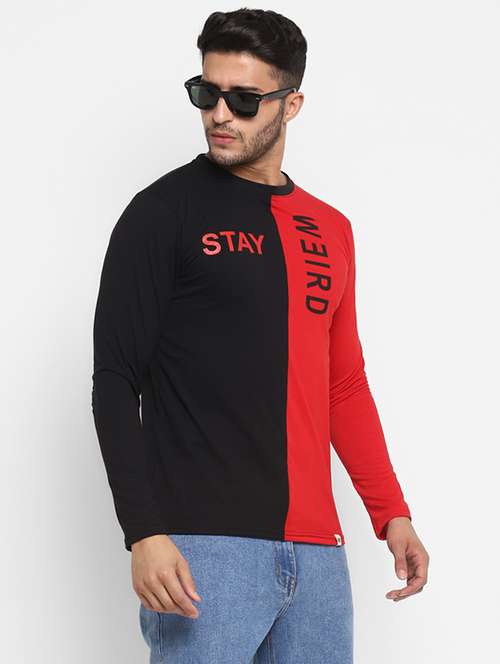 men black color block long sleeve t-shirt - 18049825 -  Standard Image - 0
