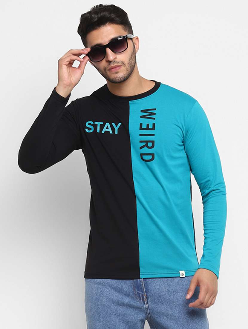 men black color block long sleeve t-shirt
