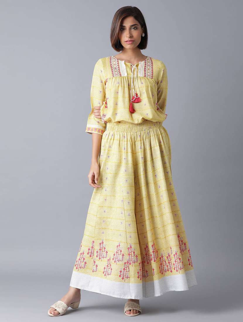 yellow rayon top pants  set