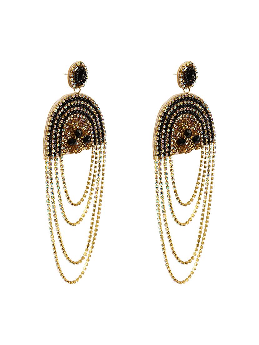 embroidered d shaped earring - 18050564 - Standard Image - 1
