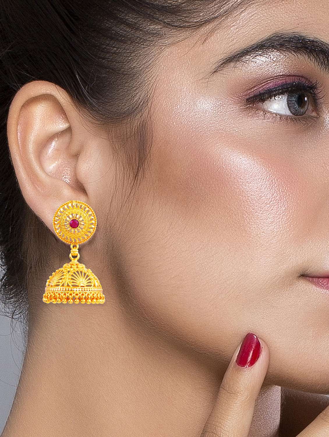 traditional gold plated jhumka earring - 18051114 - Standard Image - 4