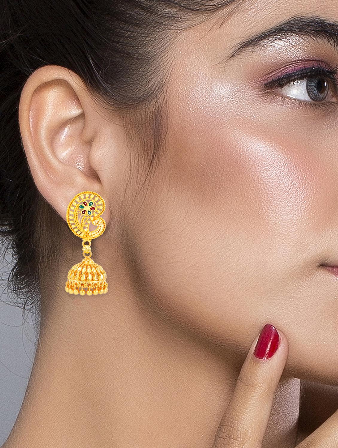 traditional gold plated jhumka earring - 18051119 - Standard Image - 4