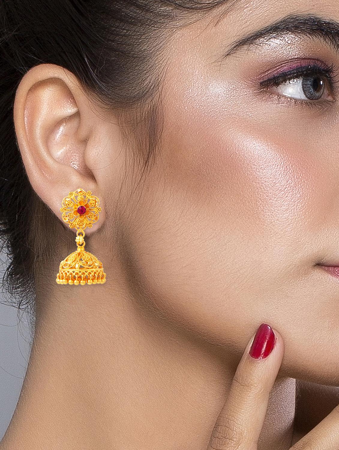 traditional gold plated jhumka earring - 18051120 - Standard Image - 4