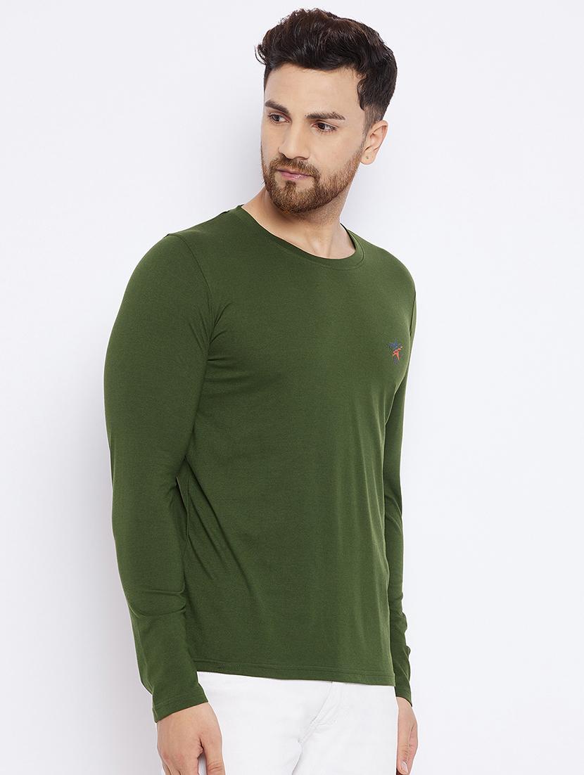 olive green chest print t-shirt - 18051383 - Standard Image - 1