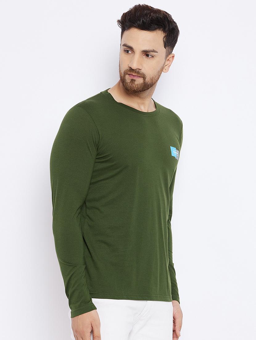 olive green chest print t-shirt - 18051384 - Standard Image - 1