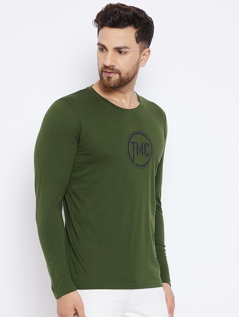 olive green chest print t-shirt - 18051388 - Standard Image - 1