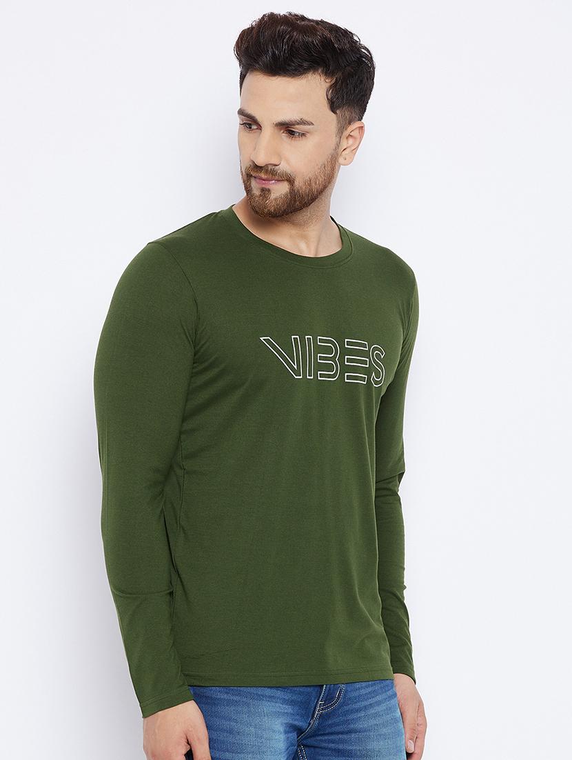 olive green chest print t-shirt - 18051389 - Standard Image - 1