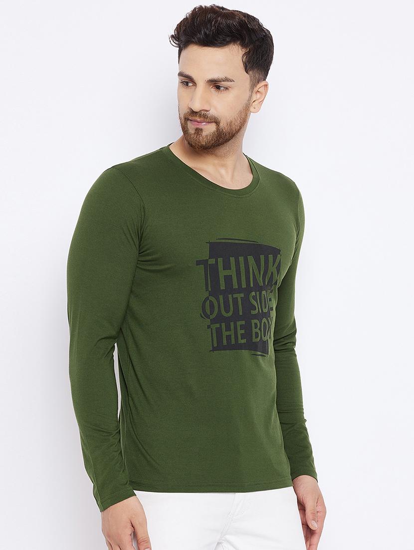 olive green chest print t-shirt - 18051390 - Standard Image - 1
