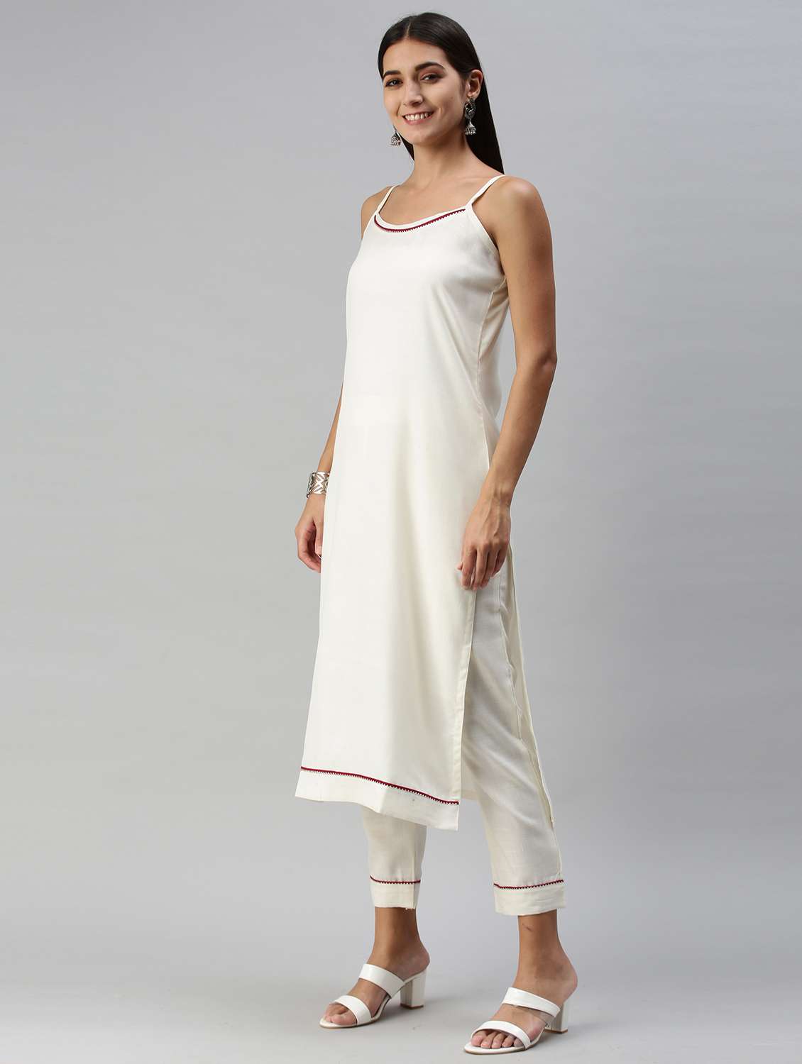 white cotton blend kurta pant  set - 18051532 -  Standard Image - 1
