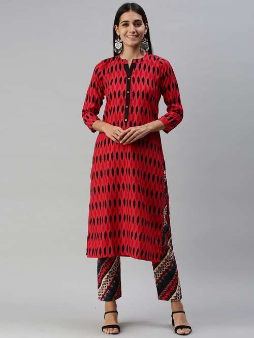 red cotton blend kurta pant  set - 18051624 -  Standard Image - 0