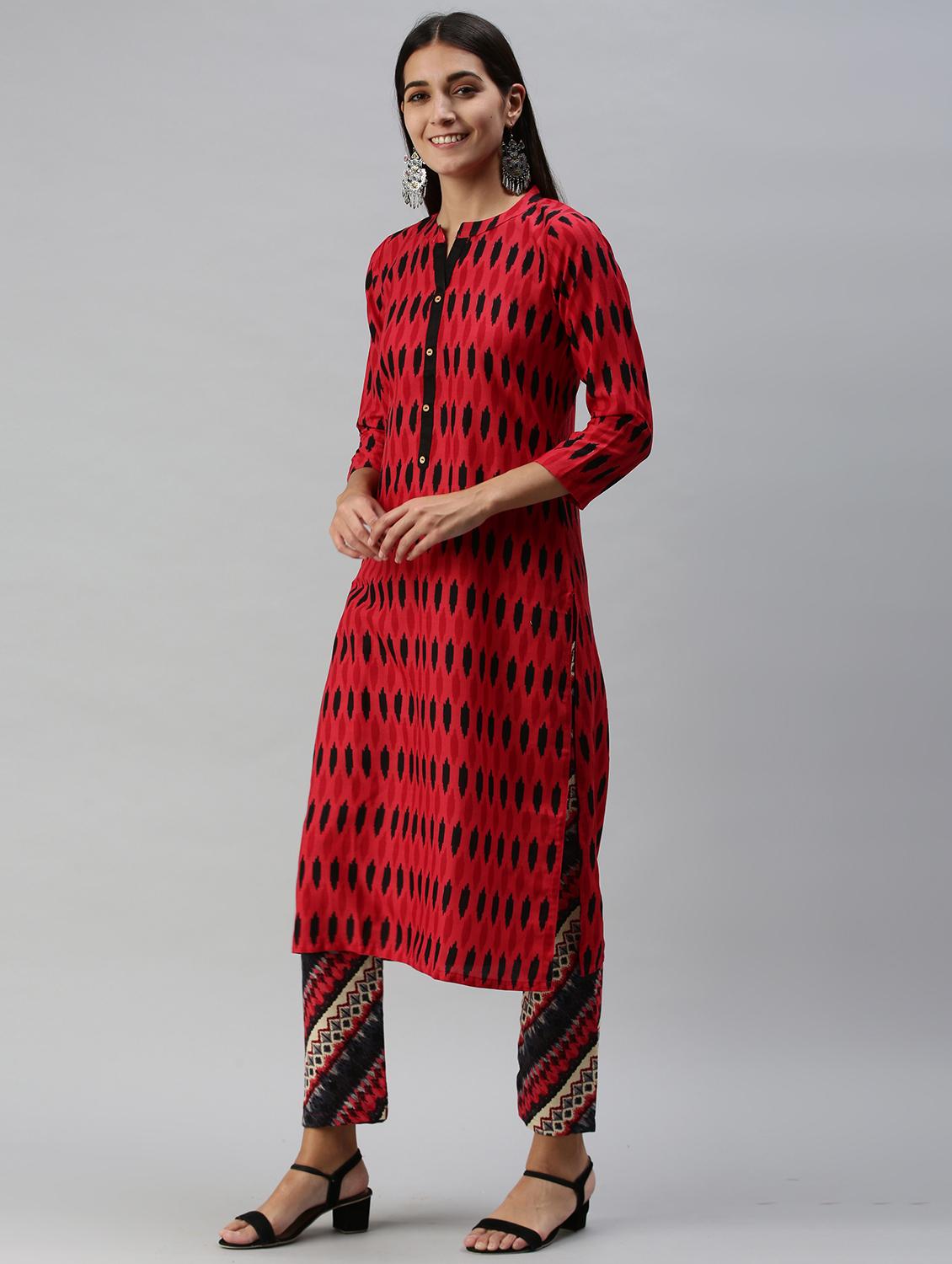 red cotton blend kurta pant set - 18051624 - Standard Image - 1