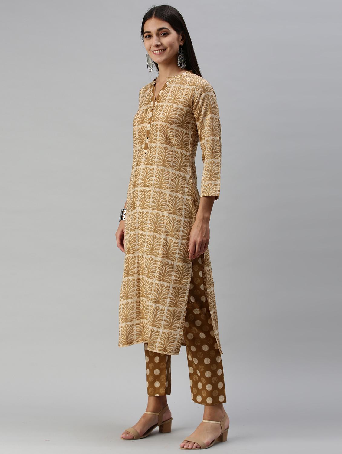 olive cotton blend kurta pant set - 18051628 - Standard Image - 1