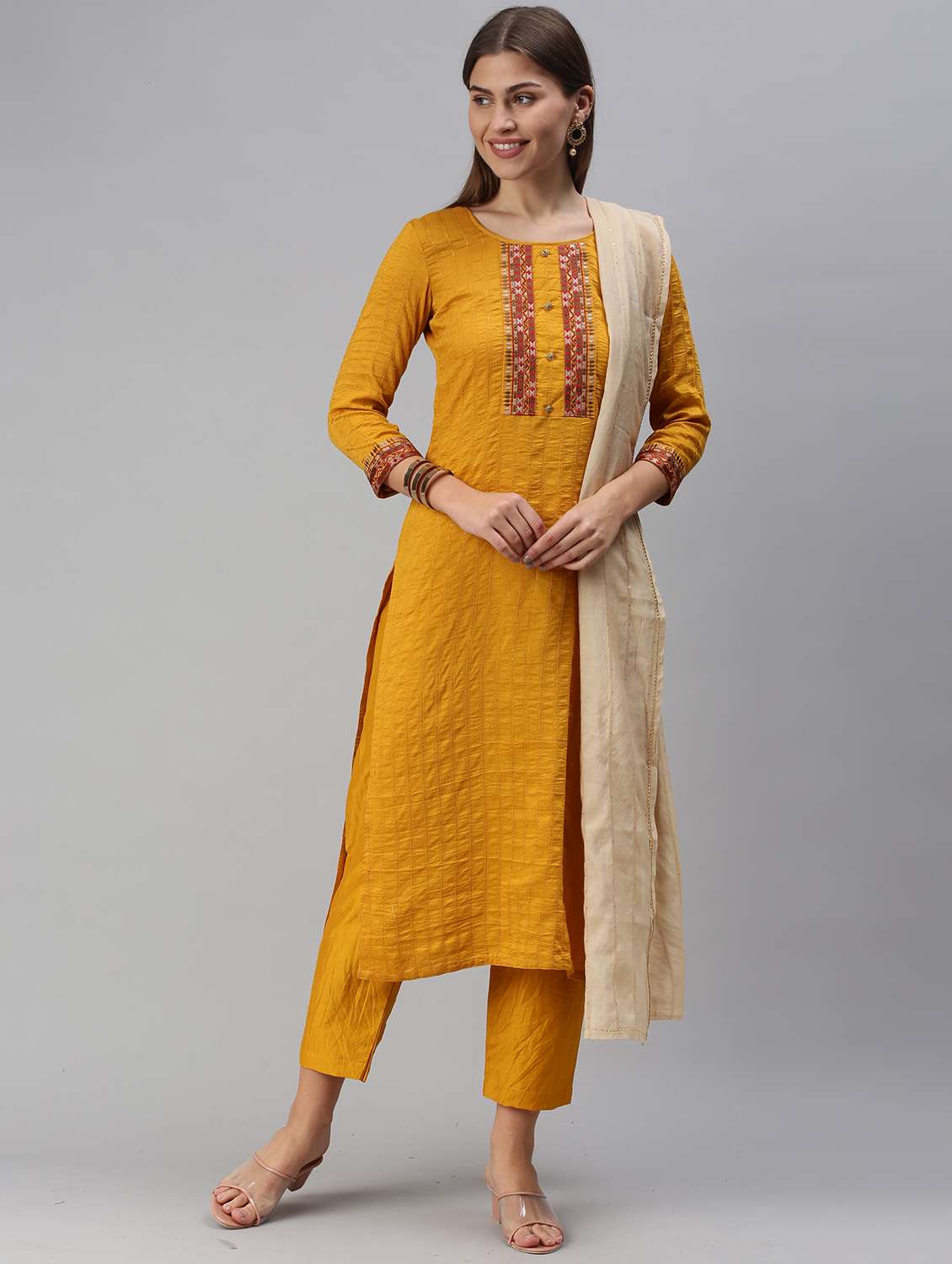 yellow chiffon kurta pant  set