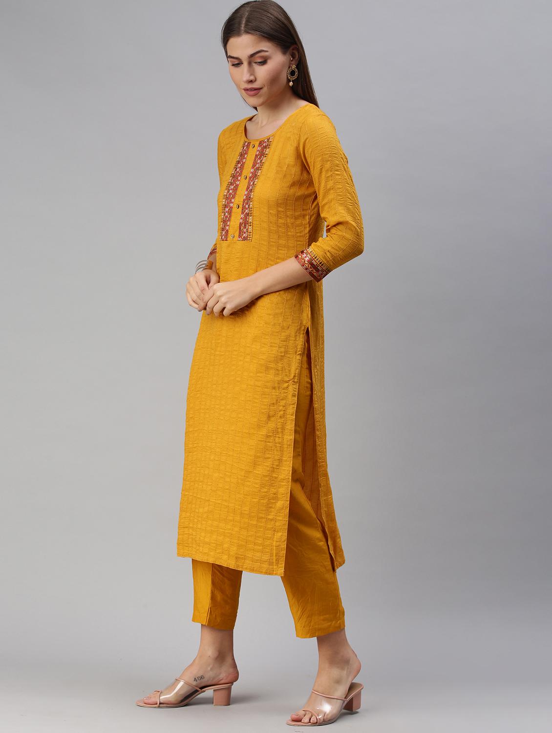 yellow chiffon kurta pant set - 18051634 - Standard Image - 1