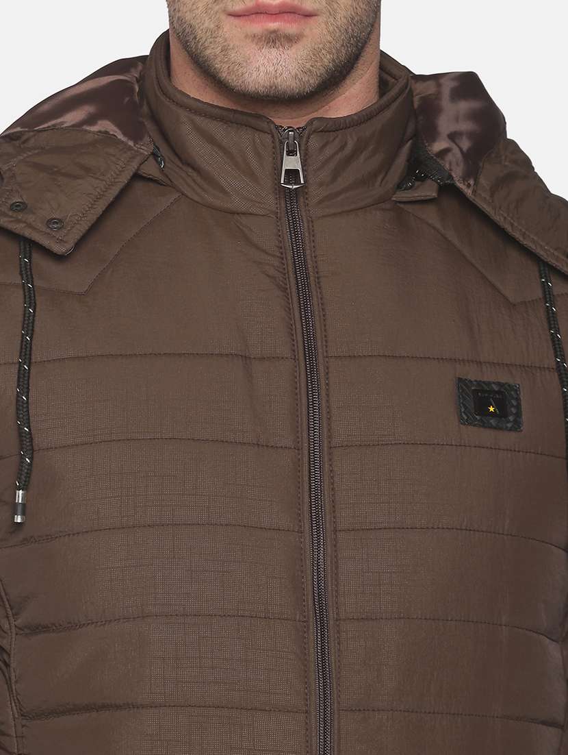 brown solid quilted jacket - 18052394 -  Standard Image - 4
