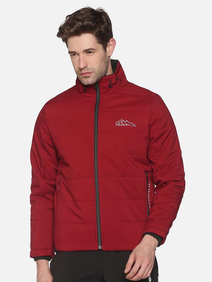 red solid quilted jacket