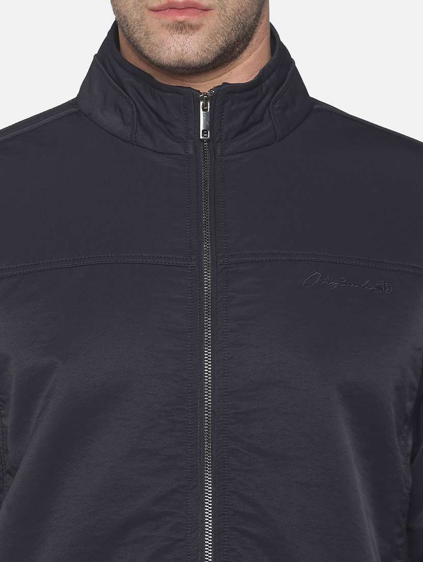 navy blue solid casual jacket - 18052419 -  Standard Image - 4