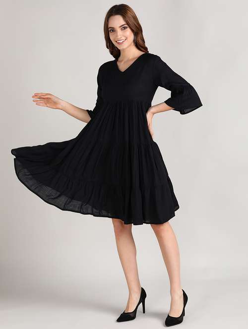 women's tiered dress solid dress - 18052431 -  Standard Image - 0