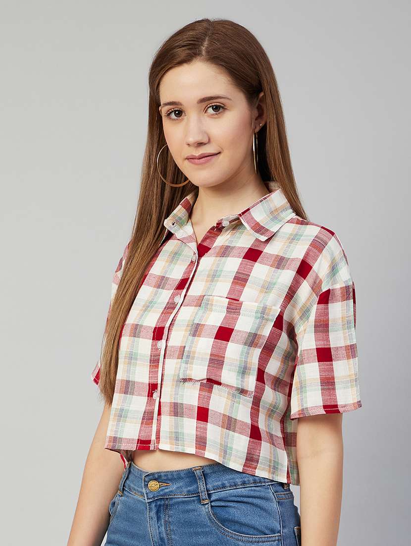 pocket detail checked crop shirt - 18052461 -  Standard Image - 1