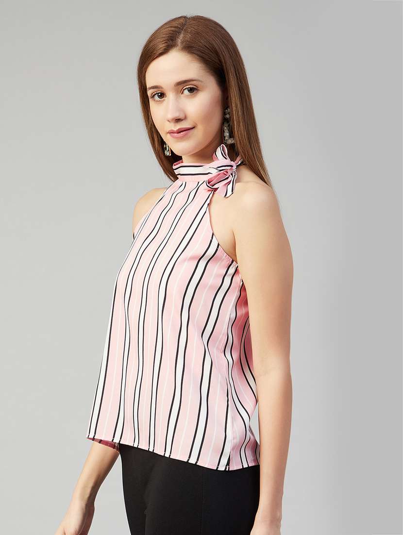 women's a line tie-up neck top